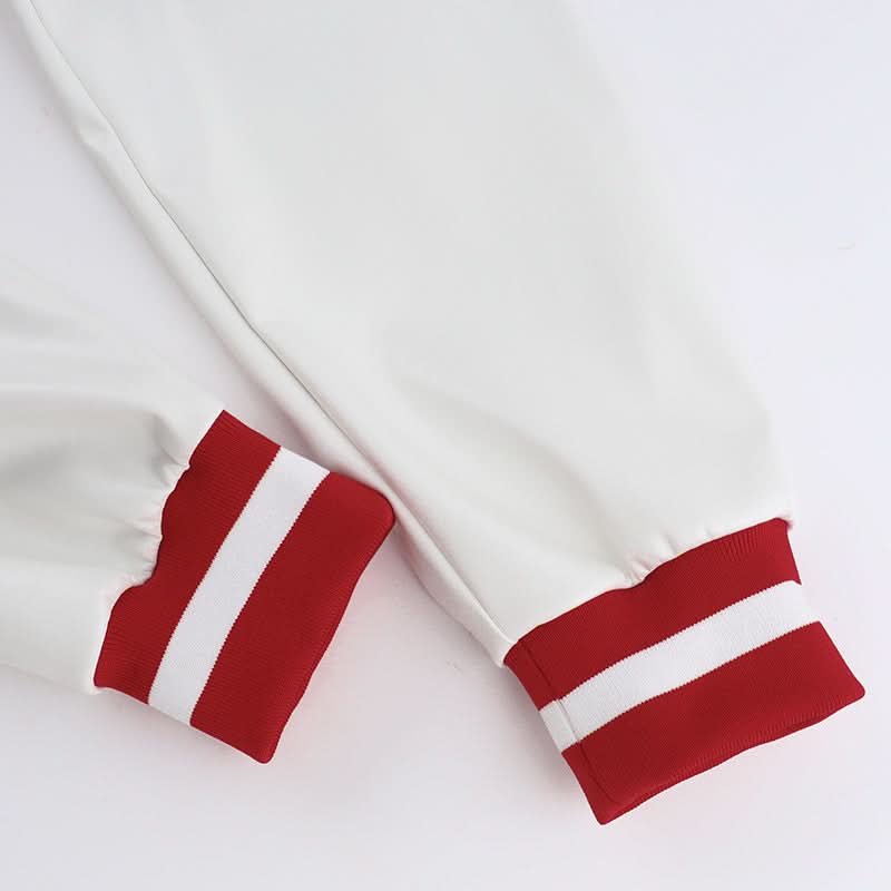 Fall Ready Cropped Varsity Bomber Jacket for Women - Bold Red & White 'GANGSTER' Statement