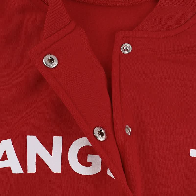 Fall Ready Cropped Varsity Bomber Jacket for Women - Bold Red & White 'GANGSTER' Statement