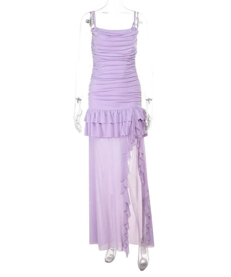 Alluring Black Ruched Ruffle Slit Maxi Dress - Your Go-To for Fall & Holiday Parties