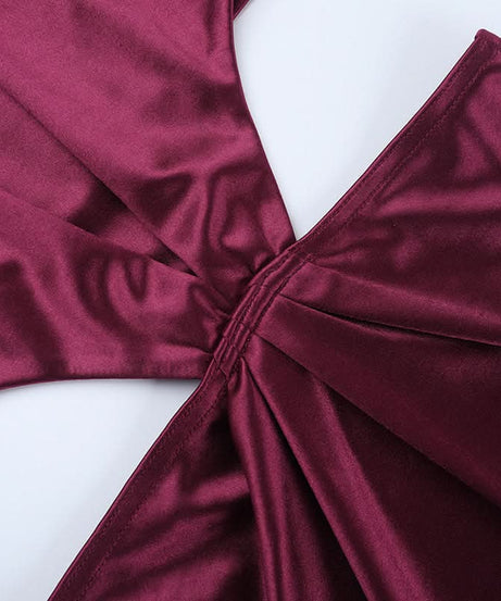 Elegant Wine Satin One-Shoulder Cutout Maxi Dress - Fall & Holiday Party Ready