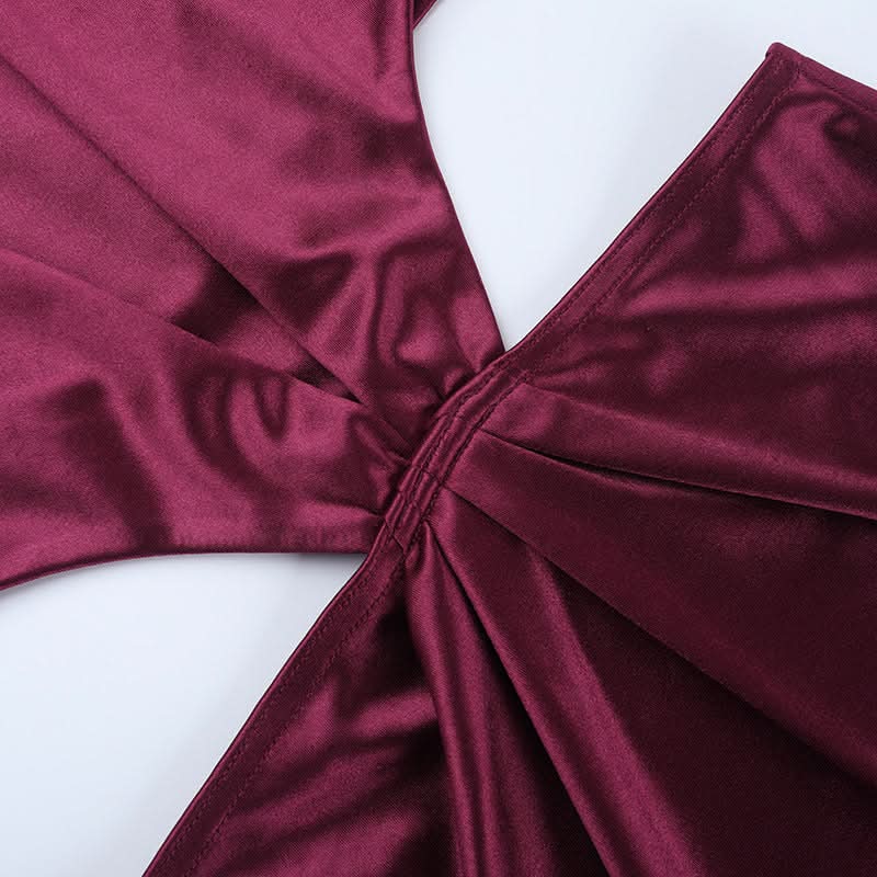 Elegant Wine Satin One-Shoulder Cutout Maxi Dress - Fall & Holiday Party Ready