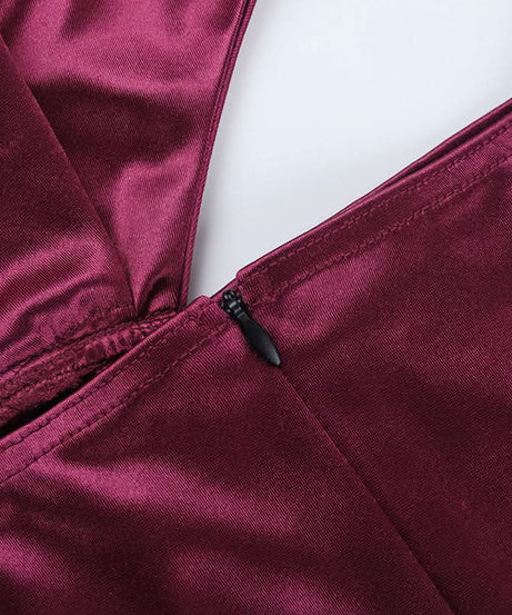 Elegant Wine Satin One-Shoulder Cutout Maxi Dress - Fall & Holiday Party Ready