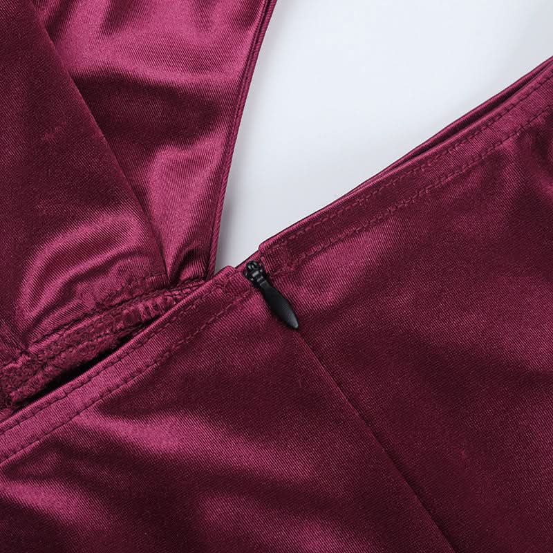 Elegant Wine Satin One-Shoulder Cutout Maxi Dress - Fall & Holiday Party Ready