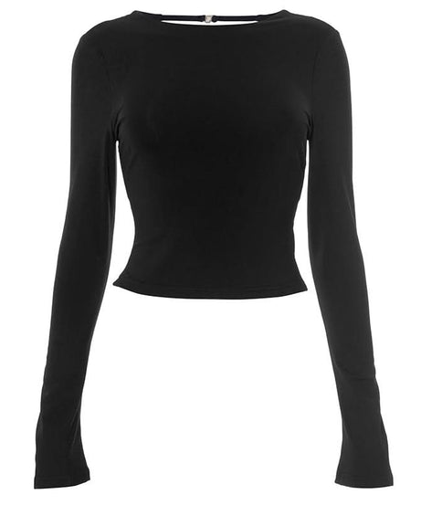 Sultry Chic Black Tie-Back Long Sleeve Crop Top – Your Go-To for Fall Nights & Holiday Glam