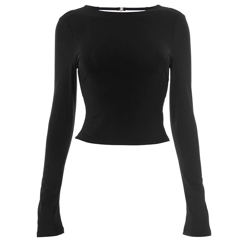Sultry Chic Black Tie-Back Long Sleeve Crop Top – Your Go-To for Fall Nights & Holiday Glam