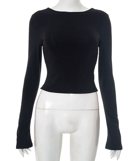 Sultry Chic Black Tie-Back Long Sleeve Crop Top – Your Go-To for Fall Nights & Holiday Glam