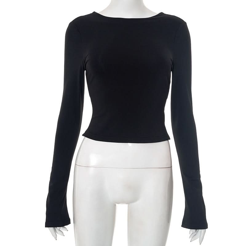 Sultry Chic Black Tie-Back Long Sleeve Crop Top – Your Go-To for Fall Nights & Holiday Glam