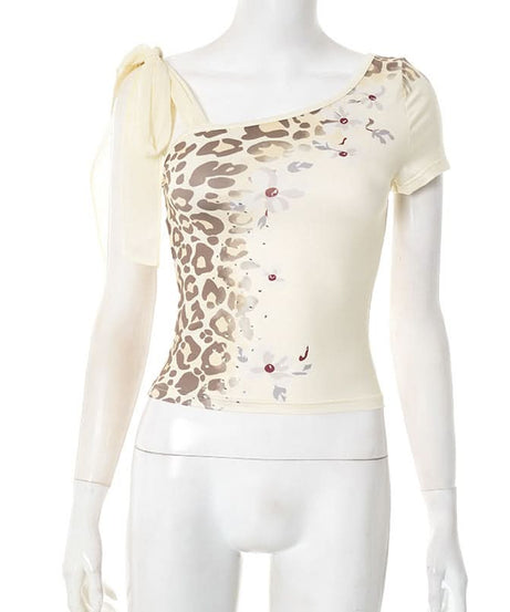 Wild Romance Asymmetric Leopard & Floral One-Shoulder Top - Fall Chic Style