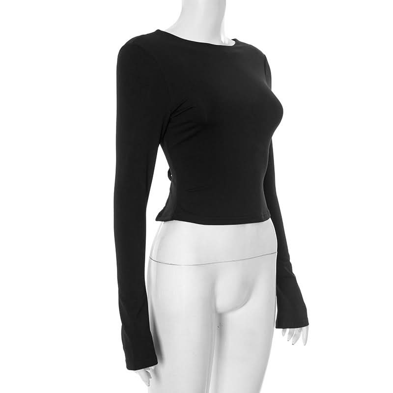 Sultry Chic Black Tie-Back Long Sleeve Crop Top – Your Go-To for Fall Nights & Holiday Glam