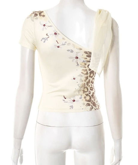 Wild Romance Asymmetric Leopard & Floral One-Shoulder Top - Fall Chic Style
