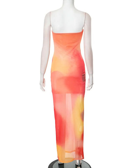 Vibrant Sunset Ombre Mesh Tube Maxi Dress - Sheer Resort & Getaway Style