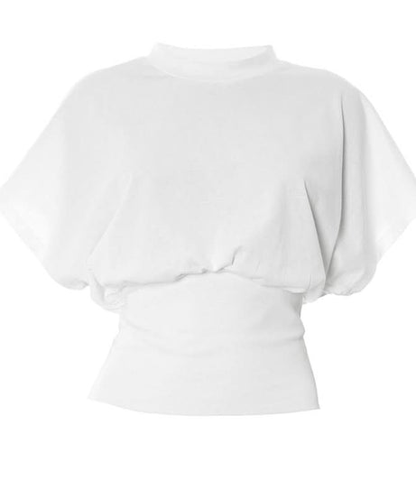 Effortless Fall Chic: Women's Mock Neck Dolman Sleeve Cotton Top with Ruched Waist