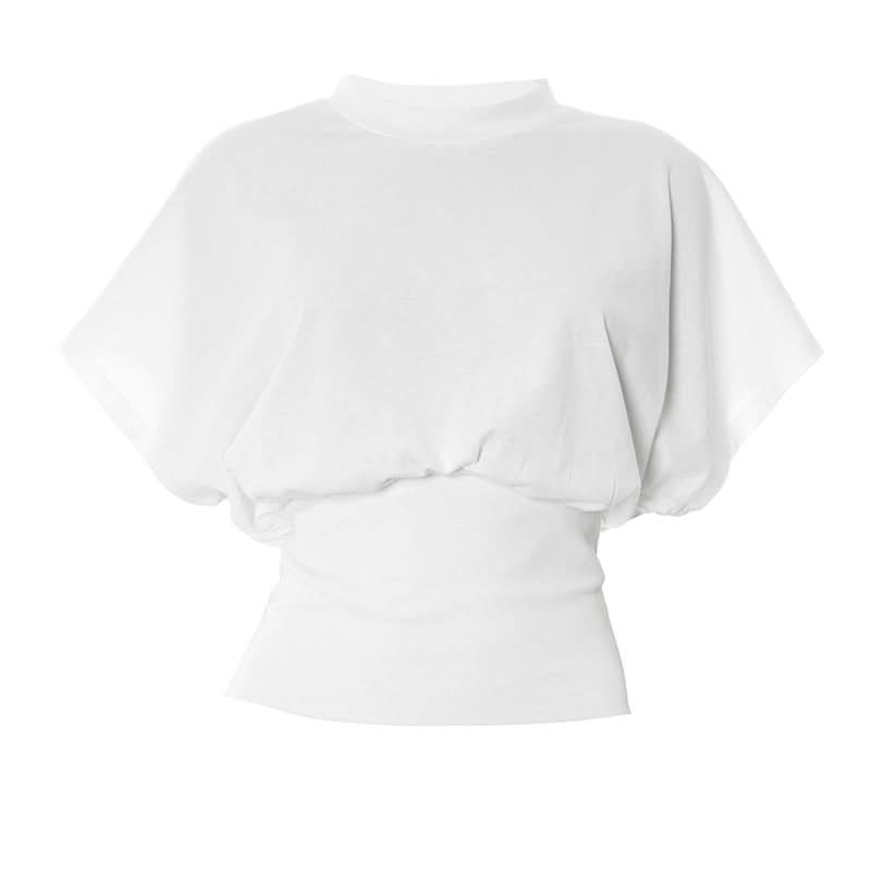 Effortless Fall Chic: Women's Mock Neck Dolman Sleeve Cotton Top with Ruched Waist