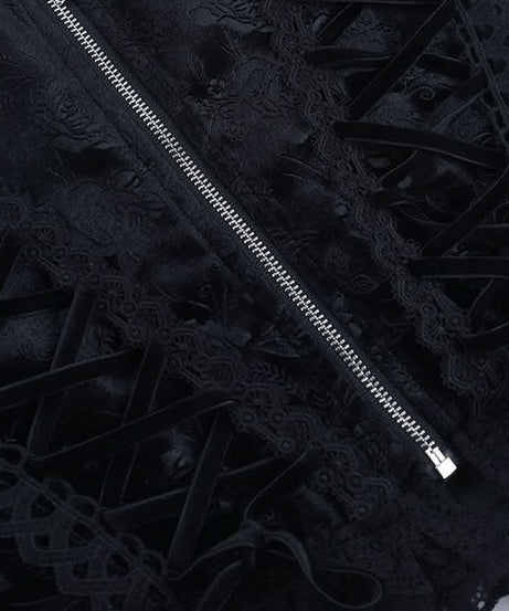 Sultry Gothic Velvet & Lace Off-Shoulder Corset Top - Halloween & Fall Night Out Essential