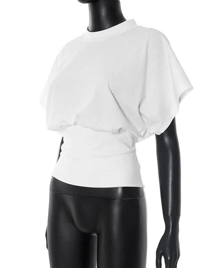 Effortless Fall Chic: Women's Mock Neck Dolman Sleeve Cotton Top with Ruched Waist