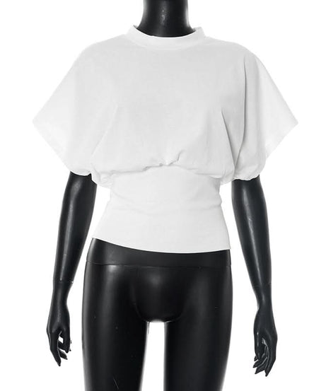 Effortless Fall Chic: Women's Mock Neck Dolman Sleeve Cotton Top with Ruched Waist