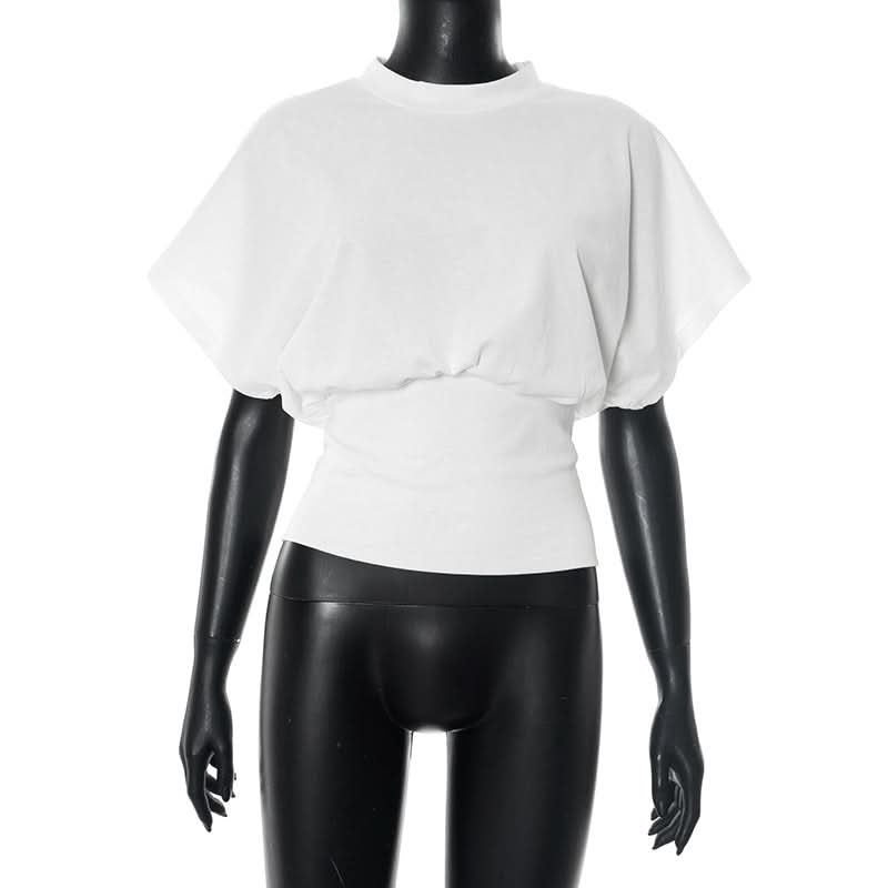 Effortless Fall Chic: Women's Mock Neck Dolman Sleeve Cotton Top with Ruched Waist