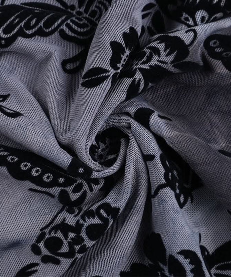 Ethereal Enchantress Flocked Velvet Mesh Top | Gothic Bell Sleeve Fall & Halloween Blouse