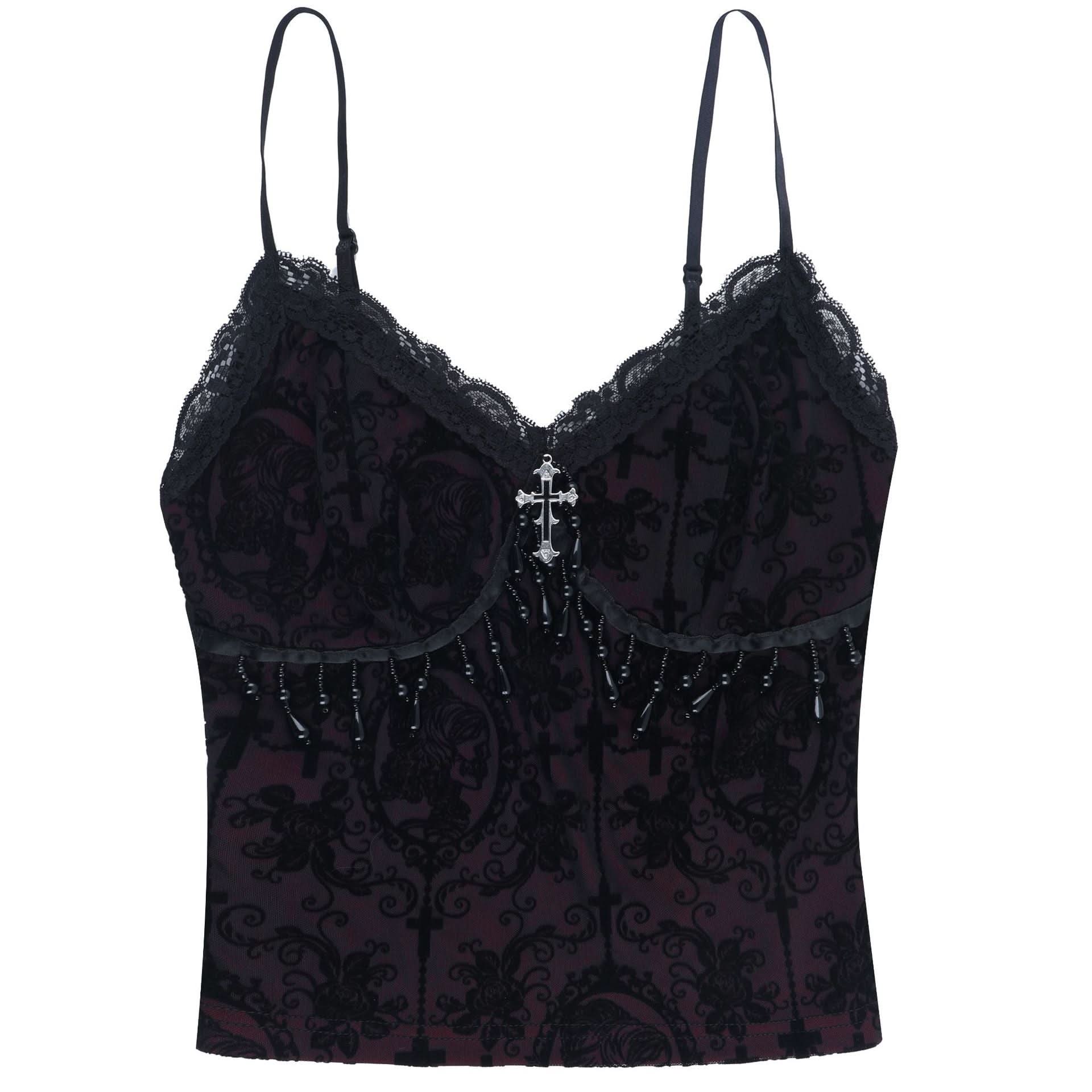Bewitching Gothic Lace & Cross Cami Top - Your Perfect Halloween & Fall Party Statement Piece