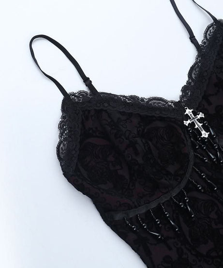 Bewitching Gothic Lace & Cross Cami Top - Your Perfect Halloween & Fall Party Statement Piece