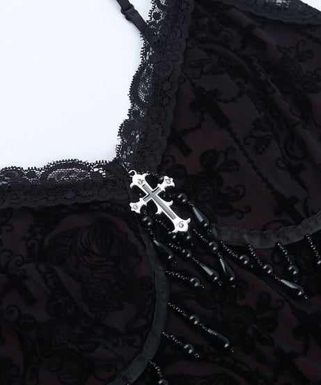 Bewitching Gothic Lace & Cross Cami Top - Your Perfect Halloween & Fall Party Statement Piece