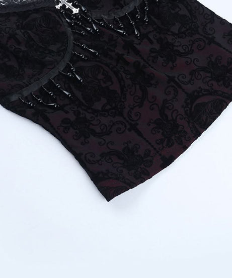 Bewitching Gothic Lace & Cross Cami Top - Your Perfect Halloween & Fall Party Statement Piece