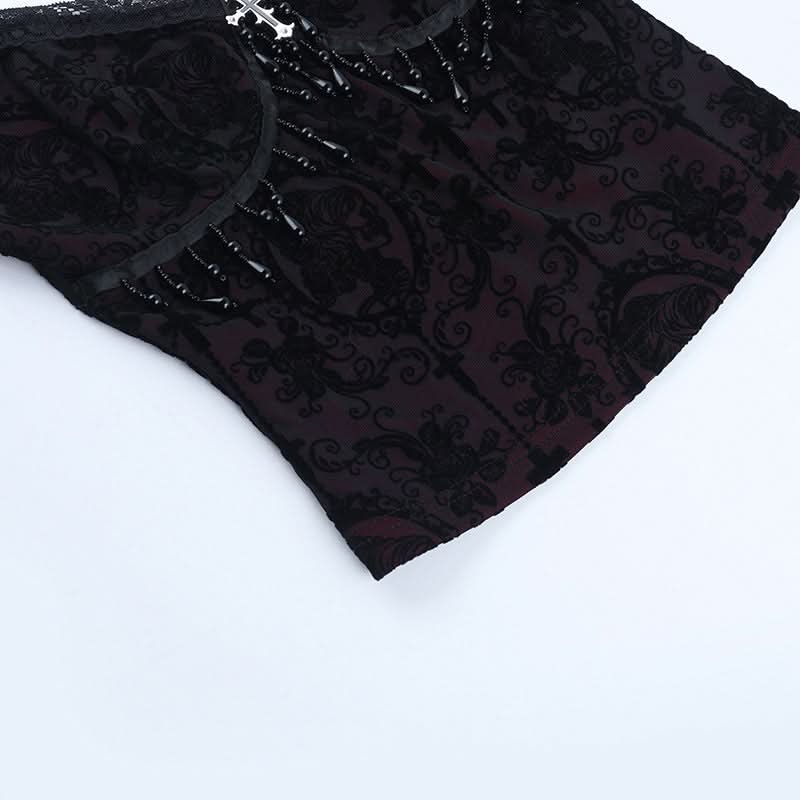 Bewitching Gothic Lace & Cross Cami Top - Your Perfect Halloween & Fall Party Statement Piece
