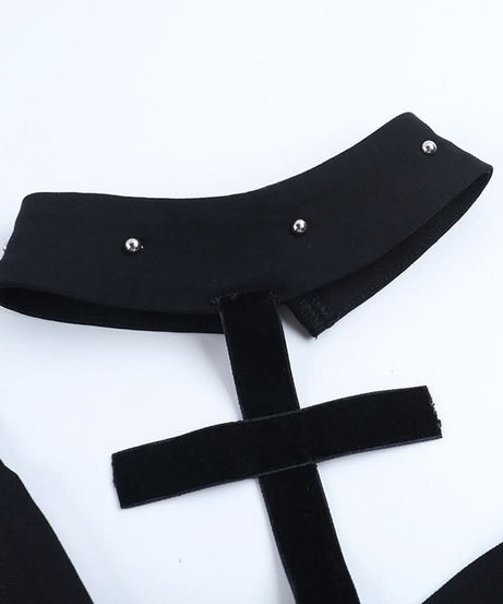 Dark Romance Black Lace & Velvet Cross Corset Top - Spooky Season & Fall Fashion Essential