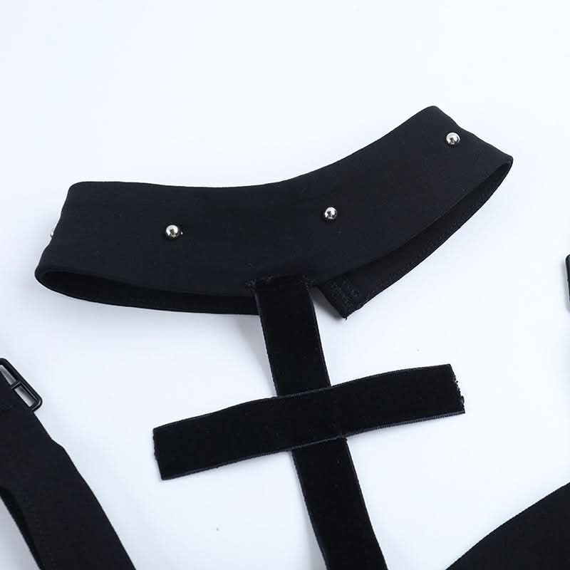 Dark Romance Black Lace & Velvet Cross Corset Top - Spooky Season & Fall Fashion Essential