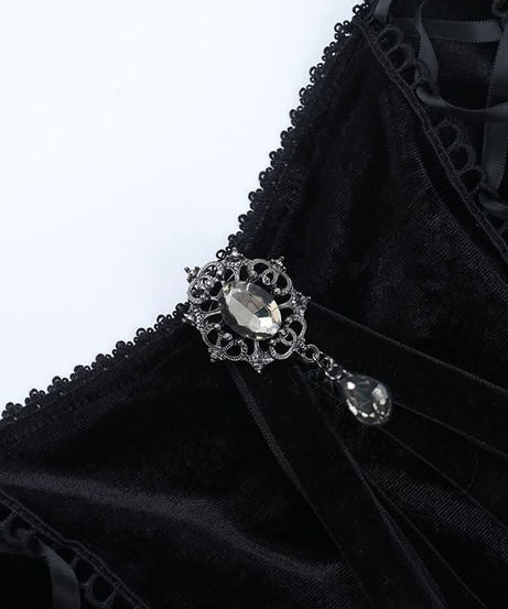 Bewitching Black Velvet Corset Cami Top - Gothic Lace-Up Style for Fall & Halloween