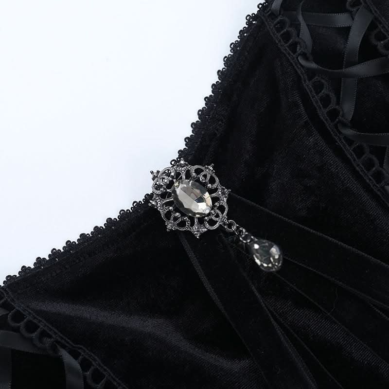 Bewitching Black Velvet Corset Cami Top - Gothic Lace-Up Style for Fall & Halloween