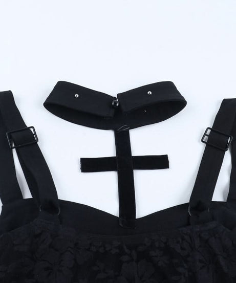 Dark Romance Black Lace & Velvet Cross Corset Top - Spooky Season & Fall Fashion Essential