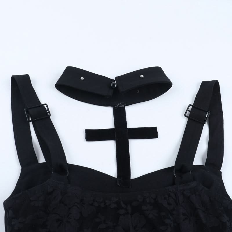 Dark Romance Black Lace & Velvet Cross Corset Top - Spooky Season & Fall Fashion Essential