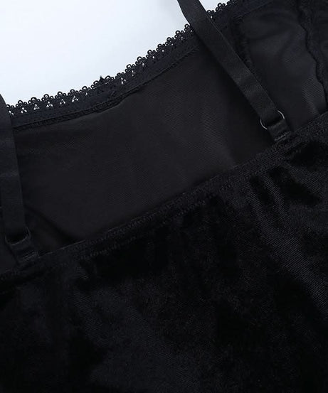 Bewitching Black Velvet Corset Cami Top - Gothic Lace-Up Style for Fall & Halloween