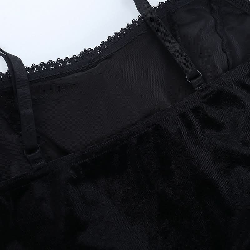 Bewitching Black Velvet Corset Cami Top - Gothic Lace-Up Style for Fall & Halloween