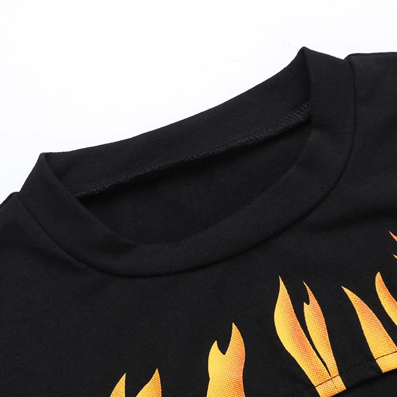 Hot Girl Fall Flame Cut-Out Crop Top | Modern Happy-Go-Lucky Graphic Tee for Women