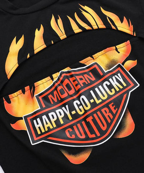 Hot Girl Fall Flame Cut-Out Crop Top | Modern Happy-Go-Lucky Graphic Tee for Women