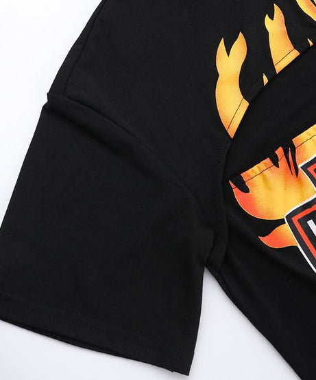 Hot Girl Fall Flame Cut-Out Crop Top | Modern Happy-Go-Lucky Graphic Tee for Women