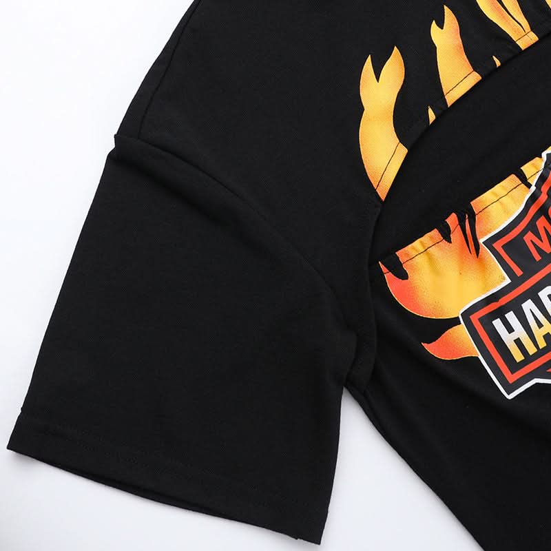 Hot Girl Fall Flame Cut-Out Crop Top | Modern Happy-Go-Lucky Graphic Tee for Women