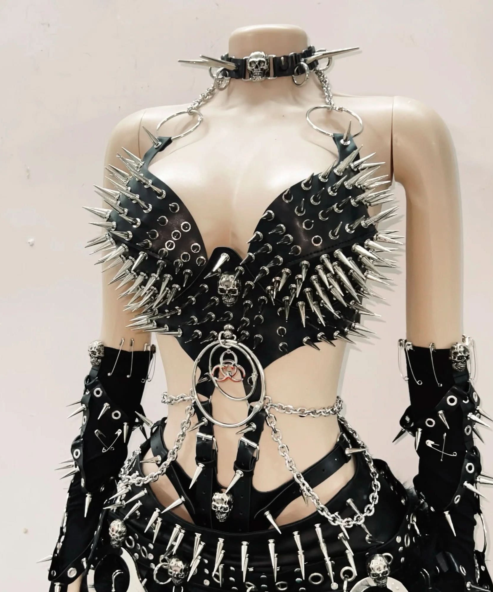 Fierce Spiked Faux Leather Harness Ensemble | Ultimate Halloween, Rave & Clubwear Set