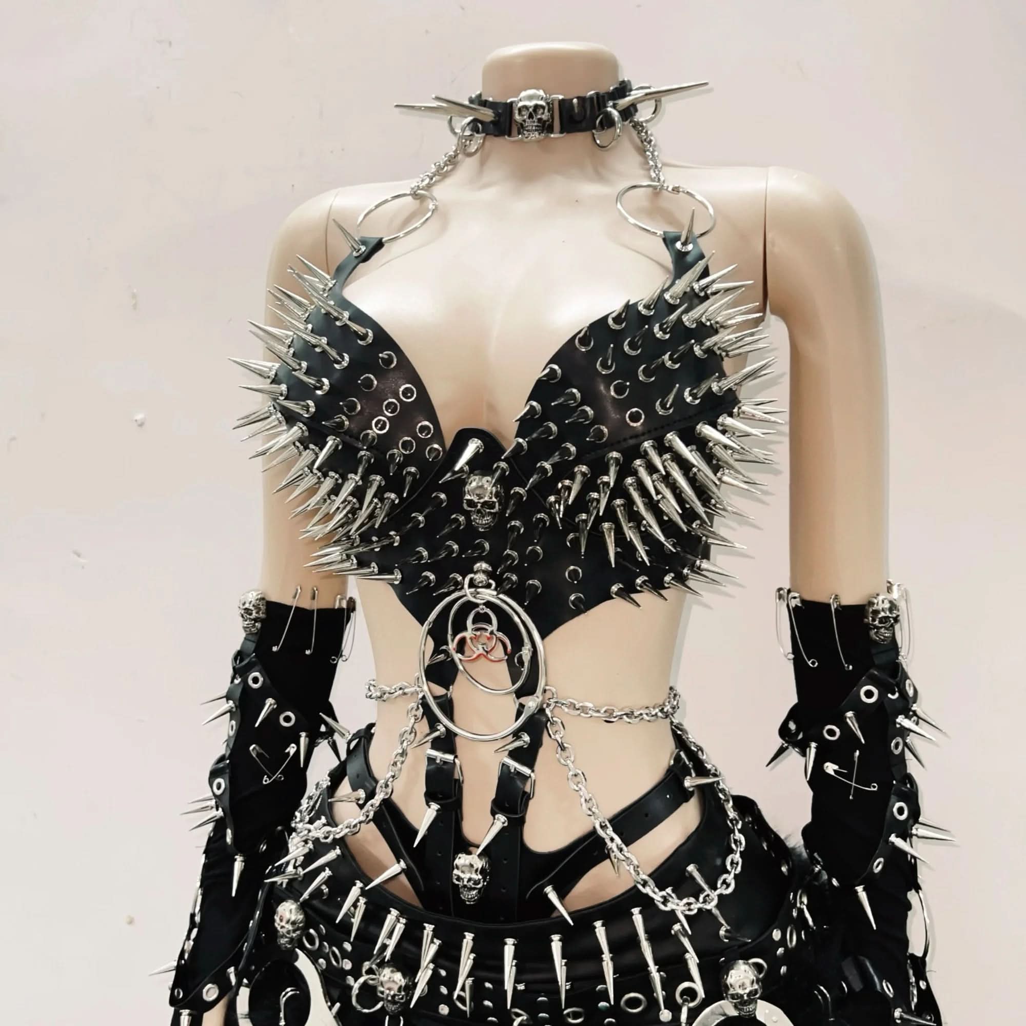 Fierce Spiked Faux Leather Harness Ensemble | Ultimate Halloween, Rave & Clubwear Set