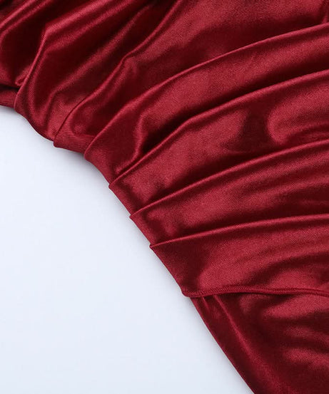 Lustrous Red Off-Shoulder Ruched Slit Maxi Gown | Your Showstopping Holiday & Gala Dress