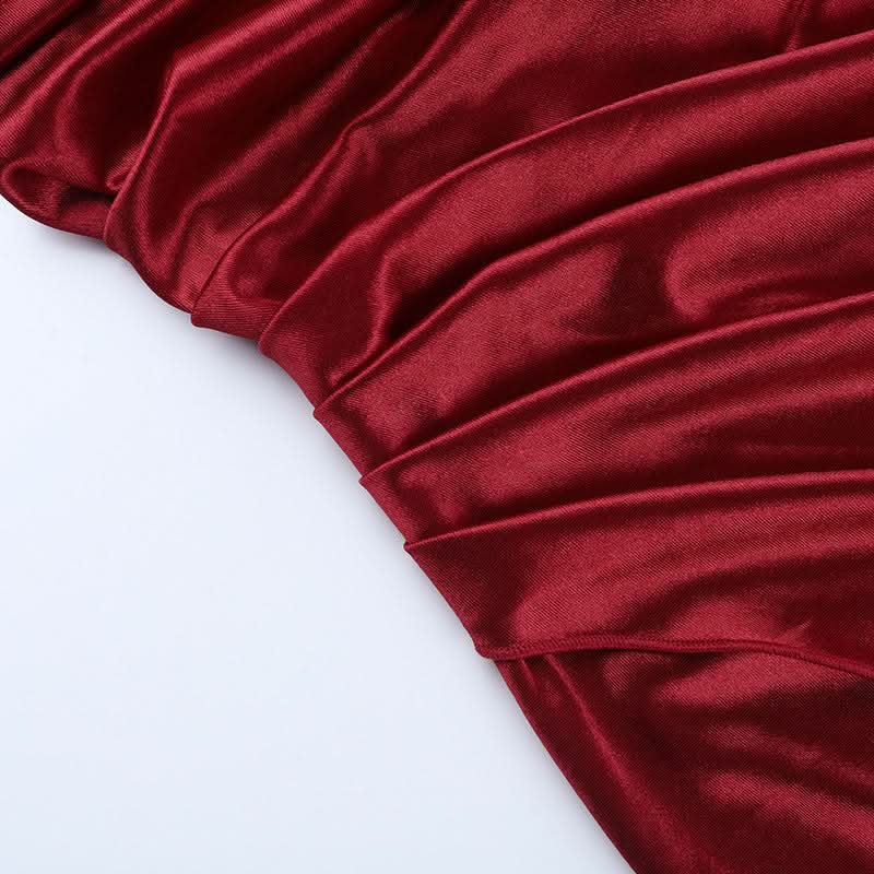 Lustrous Red Off-Shoulder Ruched Slit Maxi Gown | Your Showstopping Holiday & Gala Dress