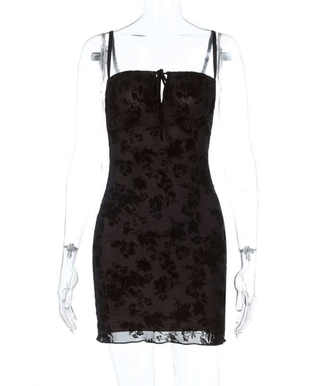 Chic Velvet Floral Mini Dress: Square Neck Tie-Front Bodycon for Fall & Holiday Parties