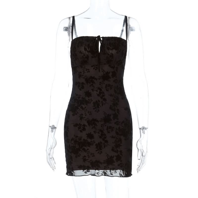 Chic Velvet Floral Mini Dress: Square Neck Tie-Front Bodycon for Fall & Holiday Parties