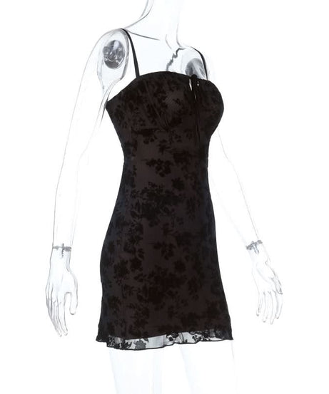 Chic Velvet Floral Mini Dress: Square Neck Tie-Front Bodycon for Fall & Holiday Parties