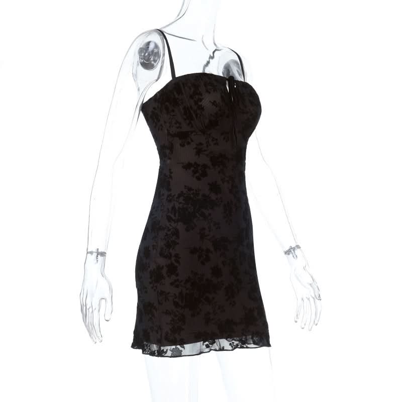 Chic Velvet Floral Mini Dress: Square Neck Tie-Front Bodycon for Fall & Holiday Parties