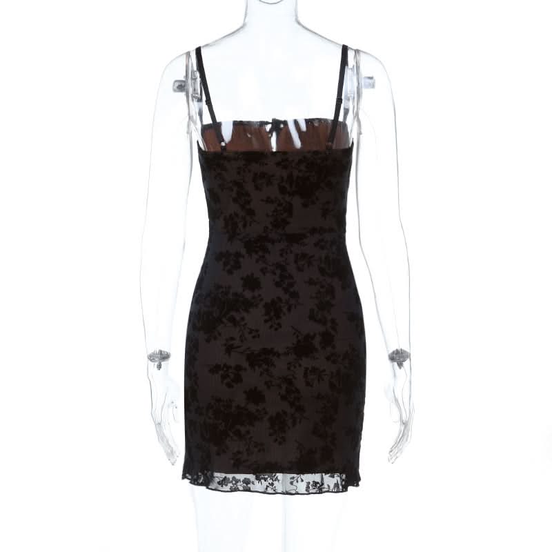 Chic Velvet Floral Mini Dress: Square Neck Tie-Front Bodycon for Fall & Holiday Parties