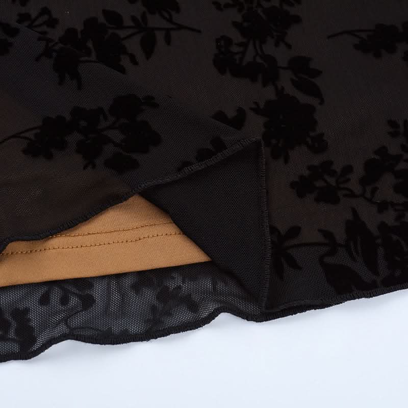 Chic Velvet Floral Mini Dress: Square Neck Tie-Front Bodycon for Fall & Holiday Parties