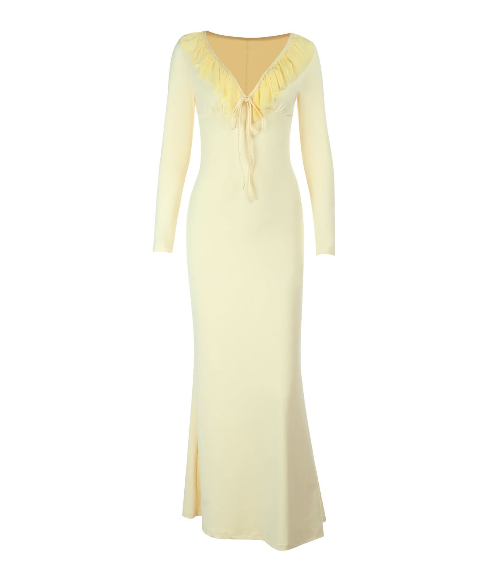 Romantic Ruffle V-Neck Long Sleeve Maxi Dress - Elegant Fall & Holiday Gown